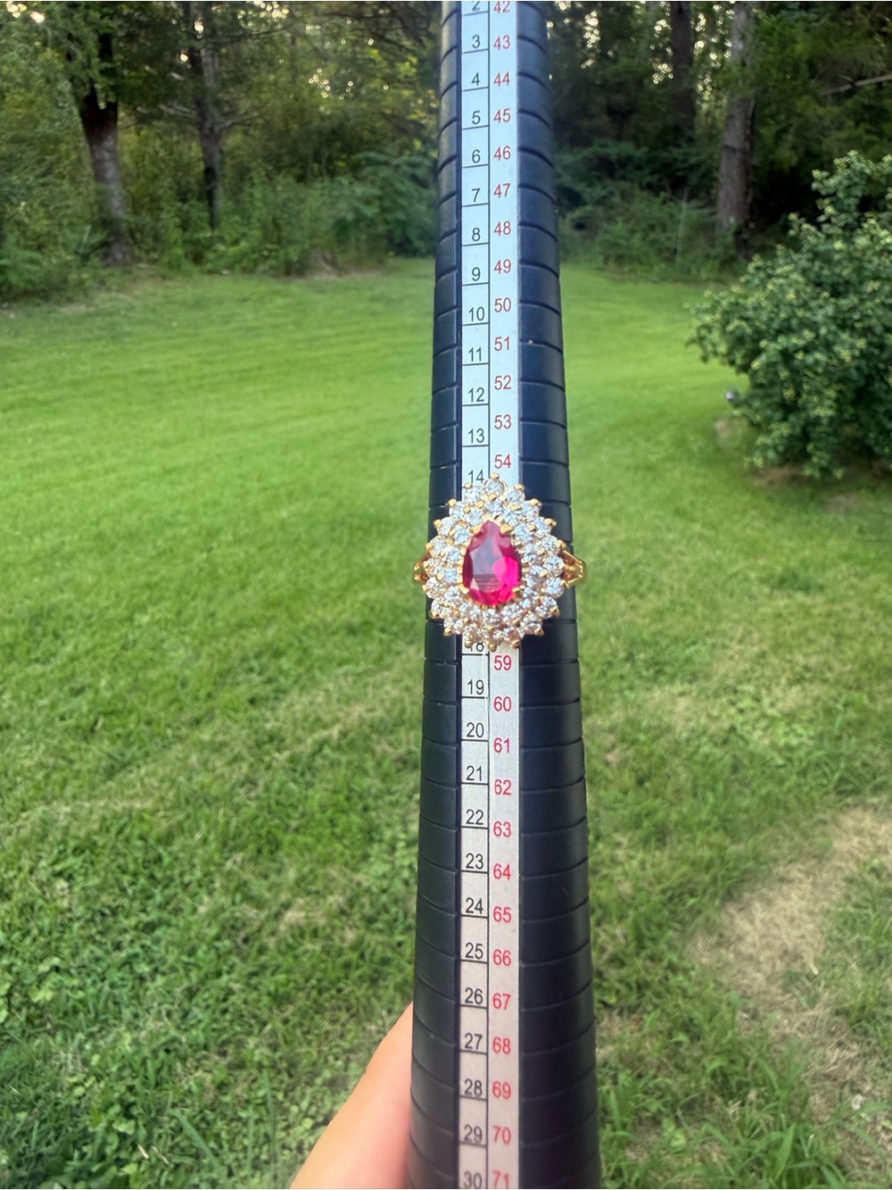 Vintage Pear-Shaped Faux Ruby and Diamond Ring Size 8 - Picture 2 of 4